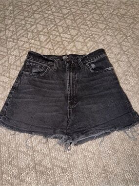 BDG Washed Black High-Rise Frayed Denim Shorts